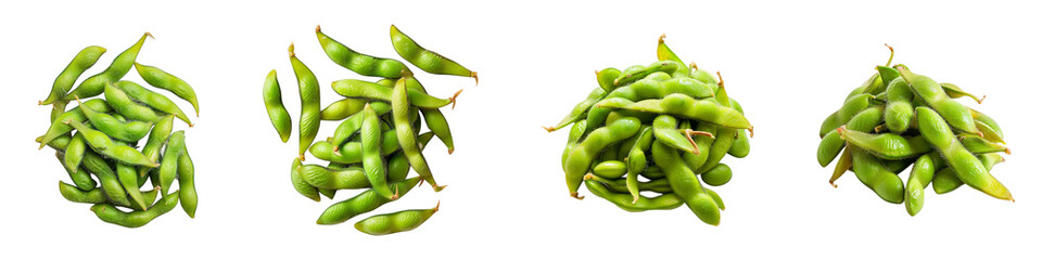 Groups of Fresh Green Edamame Pods Stacked on a transparent background generative ai