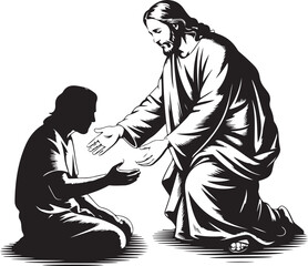 Jesus various activities vector illustration in black and white funny