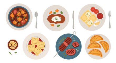 Delicious global cuisine selections including pasta, empanadas, stew, and more for your food blog or restaurant marketing campaign