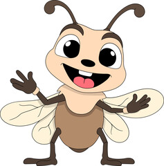 Cute Cartoon Bee Character Waving Hands for Kids Education, Nature Mascot, and Fun Illustration Designs