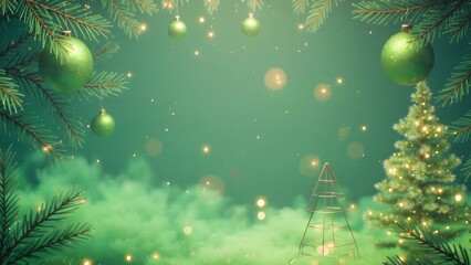 Christmas tree background with festive decorations, ornaments, and winter holiday elements