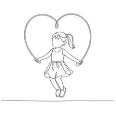 Young girl jumping rope inside a heart shape outline