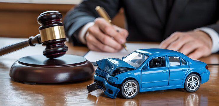 Car accident law concept with gavel insurance claim resolution legal