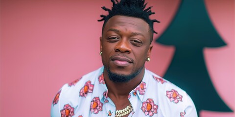 Attractive man with unique hairstyle and floral shirt exudes cool confidence now
