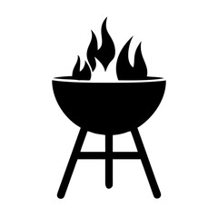 Hot barbecue grill with bright red flames cooking meat over wood fire