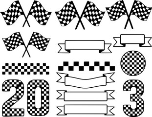 Naklejka premium Checkered Flags, Ribbons, Numbers, and Patterns for Racing and Design
