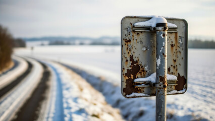 Back of a rusted road sign — Reminder of forgotten paths