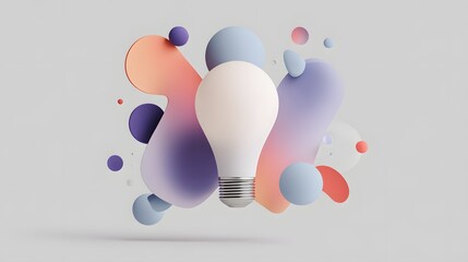Creative Idea Light Bulb with Abstract Pastel Shapes on Grey Background.