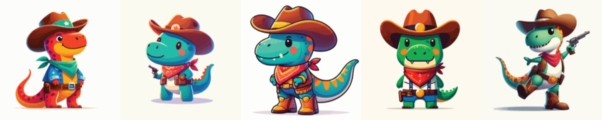 VECTOR IMAGE T-REX A WEARING COWBOY COSTUME FLAT DESIGN