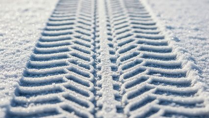 Car tire tracks in fresh snow — Symbol of presence and transition