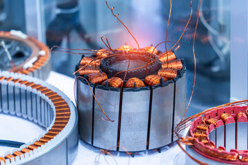 copper coils inside electric motor,Rotor of electric motor with Robotic and Automation system...