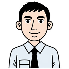 Flat Cartoon Man Wearing a Light Blue Dress Shirt and Black Tie with Dark Hair Smiling Against a Transparent Background Simple Illustration