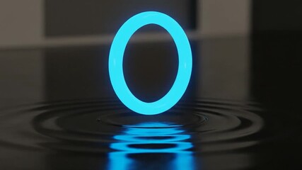 Bright blue electric ring pulsating over black, energy flow motion graphics video