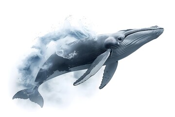Humpback whale on a white background. Dispersion abstract wave effect 3d rendering