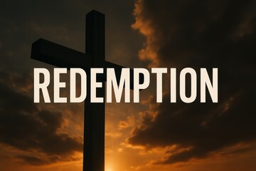Redemption &mdash; Cross and Light Over Stone Text.
The 3D word &ldquo;REDEMPTION&rdquo; glowing beneath a dramatic cross and radiant sky, symbolizing freedom, forgiveness, and the saving work of Christ.