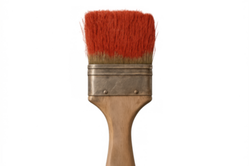 Paintbrush with red paint on bristles, essential tool for painting, art, creativity, renovation, and diy projects