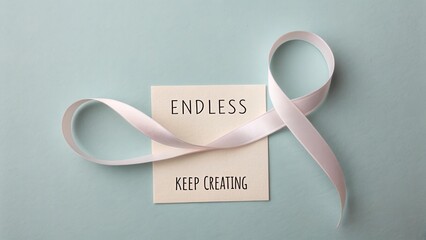 Inspirational Note with Ribbon and Motivational Quote on Soft Blue Background for Creative Projects and Inspiration
