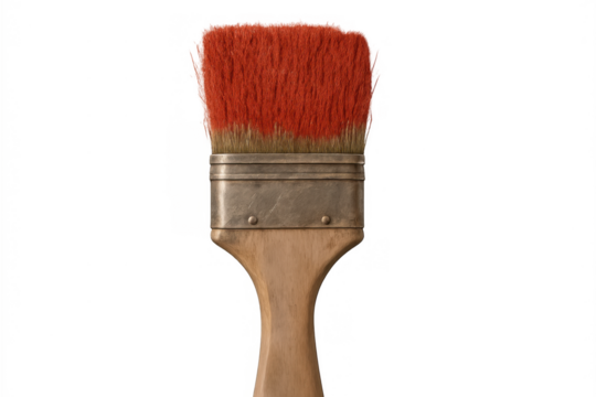 Paintbrush with red paint on bristles, essential tool for painting, art, creativity, renovation, and diy projects