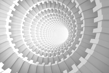 Infinite spiral staircase tunnel with abstract symmetry and endless depth. 3d render