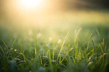 Grass background with sun beam  Soft focus abstract nature background