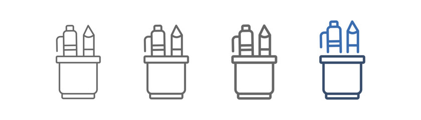 
Outline icon set office supplies with glass, pen and pencil design