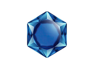 Hexagonal Cut Blue Gemstone with Faceted Edges and Inner Reflection on Black Background