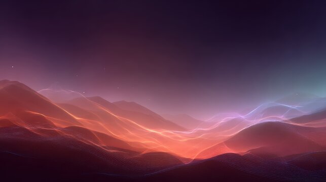 Expansive holographic digital landscape with neon waves and radiant lighting, capturing a futuristic data visualization concept for modern technology branding and abstract creative design.