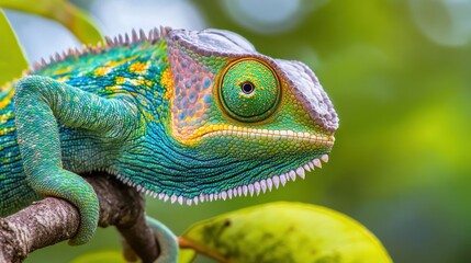 Obraz premium A Close Up of a Colorful Chameleon on a Branch