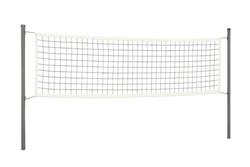 Volleyball net for sports competition or beach game with poles, isolated on transparent background