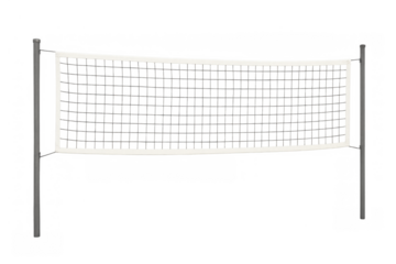 Volleyball net for sports competition or beach game with poles, isolated on transparent background
