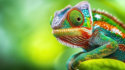 Obraz premium A colorful chameleon with detailed skin in its natural habitat