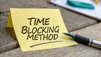 Time Blocking Method Written on Sticky Note for Effective Time Management and Productivity Planning by Streamlining Tasks