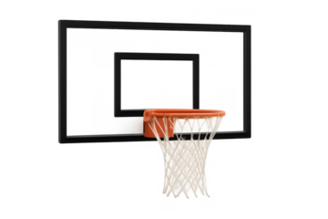 Basketball backboard, orange hoop, and white net on transparent background, symbolizing sport, game, and competition