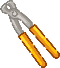 Illustration of metal pliers with yellow handles for gripping