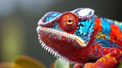 Obraz premium A colorful chameleon in a close up portrait