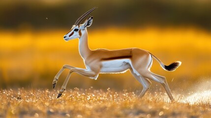 Gazelle gracefully running across a sunlit savanna landscape