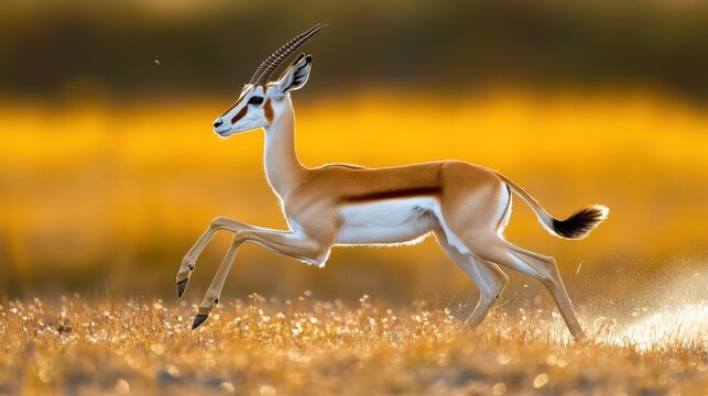 Gazelle gracefully running across a sunlit savanna landscape