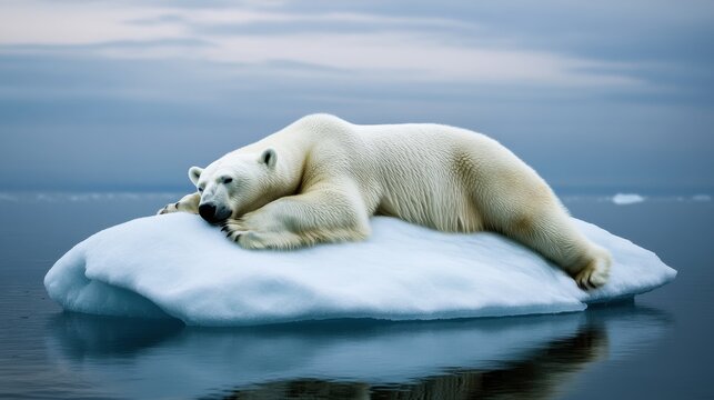 Polar bear resting on an ice floe in arctic waters