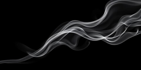 Abstract swirling grey smoke trails on black background, vector illustration, card, style
