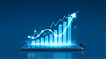 Financial growth and upward trend visualization on a digital device symbolizing investment and success