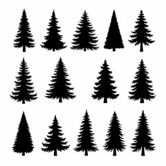 Realistic Black Fir Tree Silhouettes: Winter Forest Collection