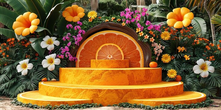 Vibrant citrus fruit display for summer product promotions and tropical themed events
