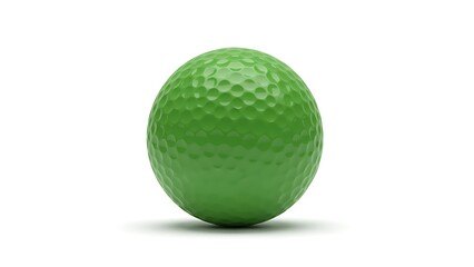 Vibrant green golf ball with dimples isolated on a clean white backdrop