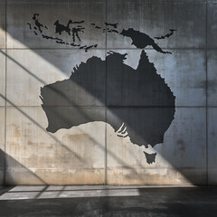 Map of Australia and Oceania painted on concrete wall