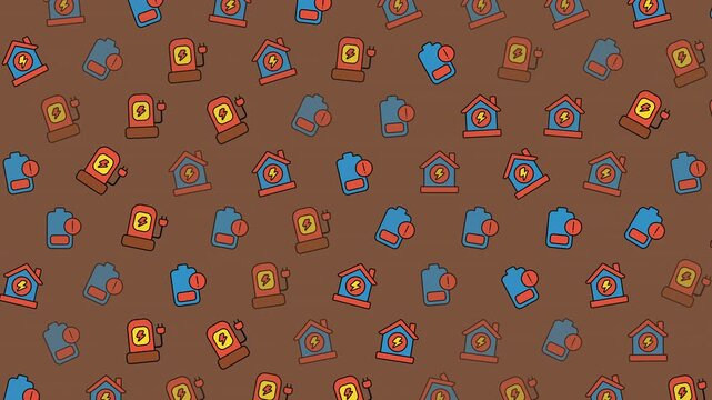 Seamless pattern featuring cartoon-style beer mugs and blue notification bells scattered across a warm brown backdrop.