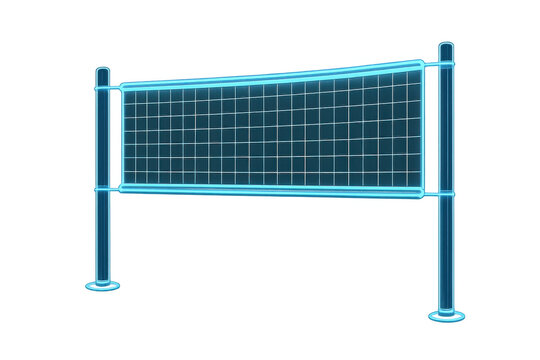 Cyber volleyball net illustrating virtual sport gameplay in a digital metaverse environment with neon grid effect