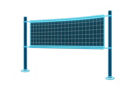 Cyber volleyball net illustrating virtual sport gameplay in a digital metaverse environment with neon grid effect
