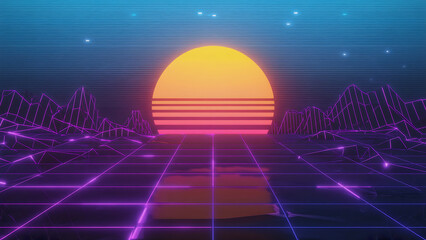 Vaporwave Sunset Landscape
Description: A vaporwave-themed sunset with purple tones, neon grid, and minimalist skyline.