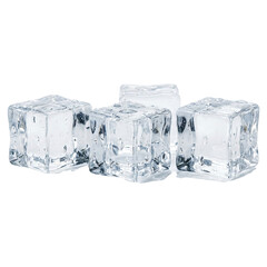 Four Clear Ice Cubes Isolated on White Background - Coolness and Refreshment for Beverages