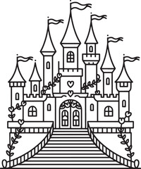Enchanting Castle Outline Illustration for Storybooks and Coloring Pages Architecture